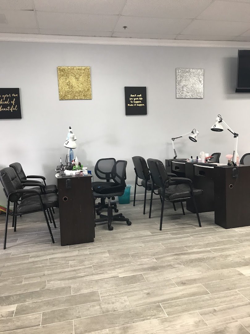 Bright salon interior with nail care stations