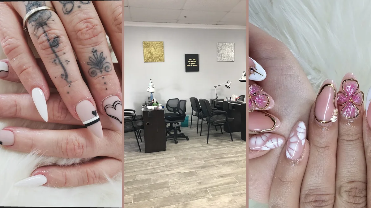 Manicure station with tools and polish colors